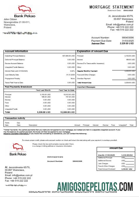 Polandia bank Pekao S.A Hipotik laporan in Word and PDF format sampel