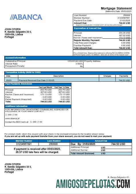 Portugal Abanca Hipotik laporan in Word and PDF format sampel