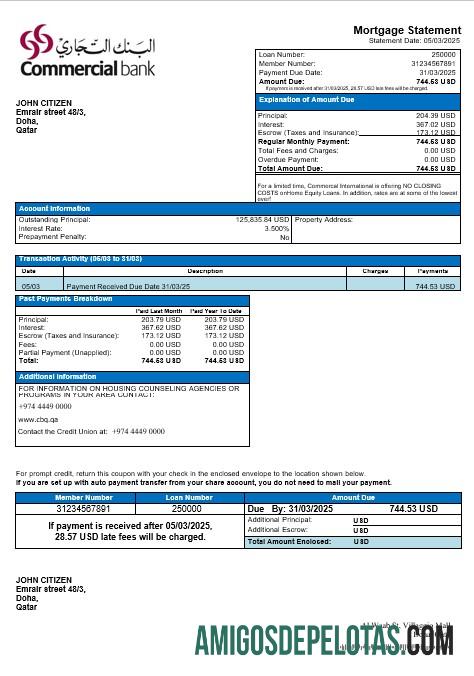 Qatar Commercal Hipotik laporan in Word and PDF format pratinjau