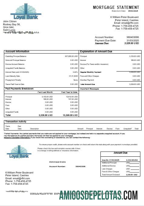 Saint Lucia Loyal bank Hipotik laporan in Word and PDF format sampel