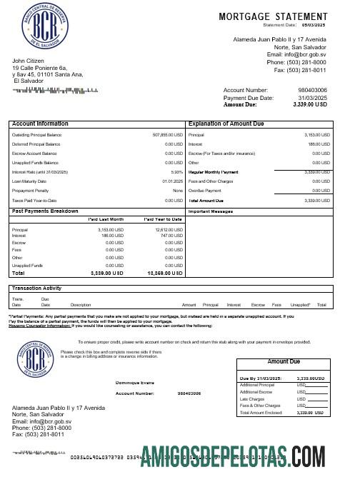 Salvador Banco Central de Reserva Hipotik laporan in Word and PDF format sampel