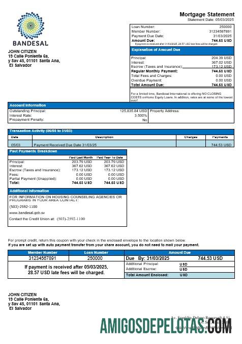 Salvador Bandesal bank Hipotik laporan in Word and PDF format templat