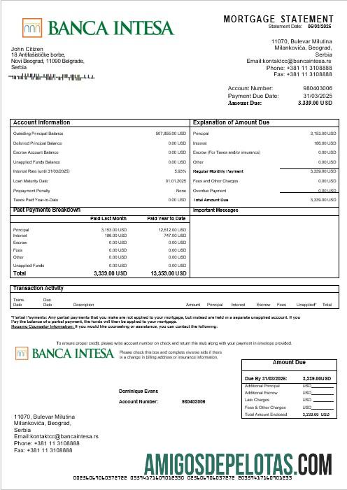 Serbia Banca Intesa Hipotik laporan in Word and PDF format makering