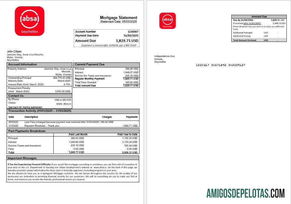 Seychelles ABSA bank Hipotik laporan in Word and PDF format templat