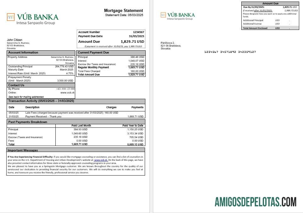 Slovakia VUB bank Hipotik laporan in Word and PDF format templat