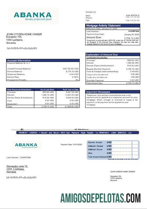Slovenia Abanka bank Hipotik laporan in Word and PDF format templat
