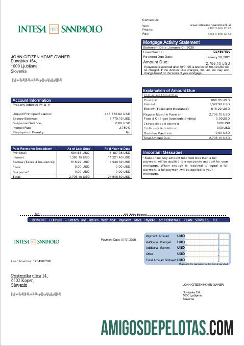 Slovenia Intesa Sanpaolo bank Hipotik laporan in Word and PDF format pratinjau