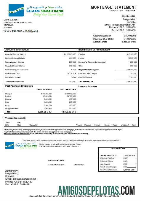 Somali Salaam Somali bank Hipotik laporan in Word and PDF format desain