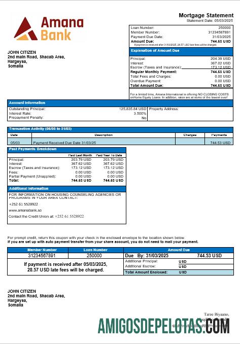 Somalia Amana bank Hipotik laporan in Word and PDF format templat