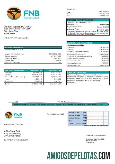 Afrika Selatan First nasional bank (FNB) Hipotik laporan in Word and PDF format desain