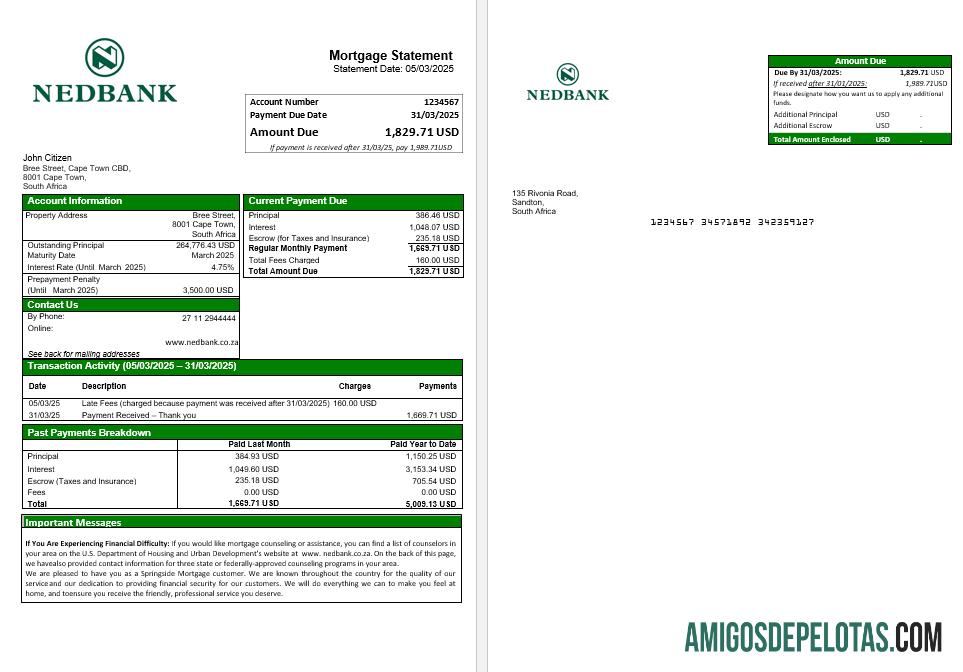 Afrika Selatan Nedbank Hipotik laporan in Word and PDF format desain