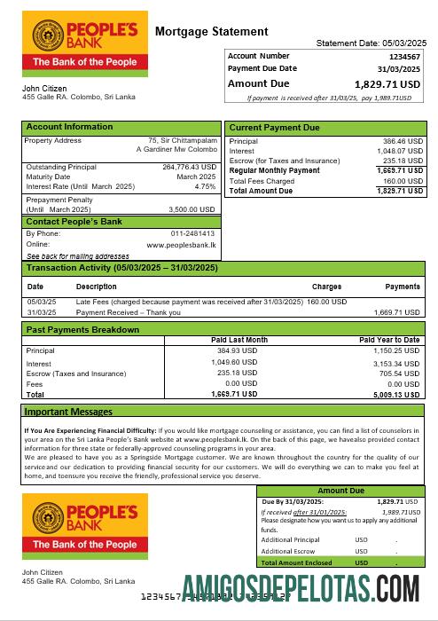Sri Lanka PeopleΓÇÖs bank Hipotik laporan in Word and PDF format pratinjau