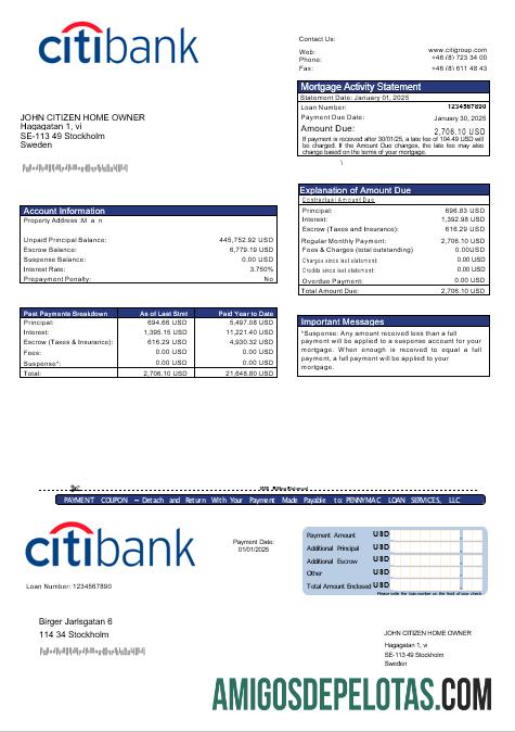 Swedish Citibank Hipotik laporan in Word and PDF format sampel