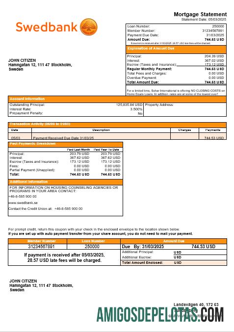 Swedish Swedbank bank Hipotik laporan in Word and PDF format sampel
