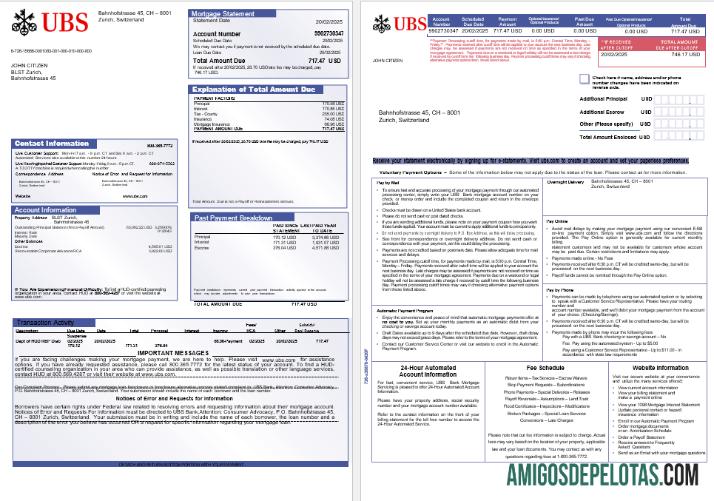 Swiss UBS bank Hipotik laporan in Word and PDF format, 3 pages 1 2 makering