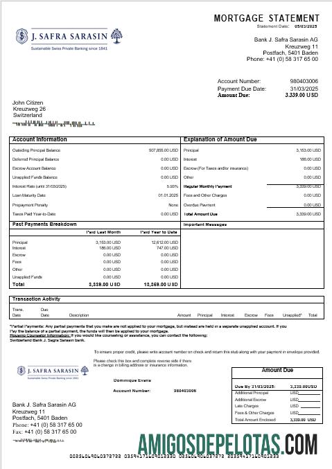 Swiss bank J. Safra Sarasin bank Hipotik laporan in Word and PDF format desain