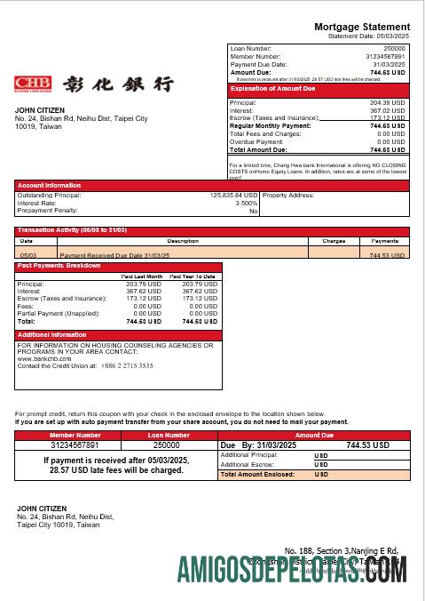 Taiwan Chang Hwa bank Hipotik laporan in Word and PDF format templat