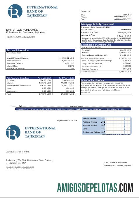 Tajikistan ITB bank Hipotik laporan in Word and PDF format makering