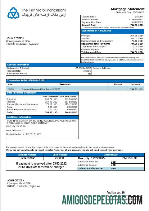 Tajikistani The First MicroFinance (FMFB) Hipotik laporan in Word and PDF format makering
