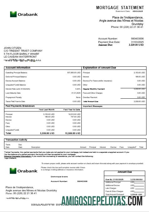 Togo Orabank Hipotik laporan in Word and PDF format sampel
