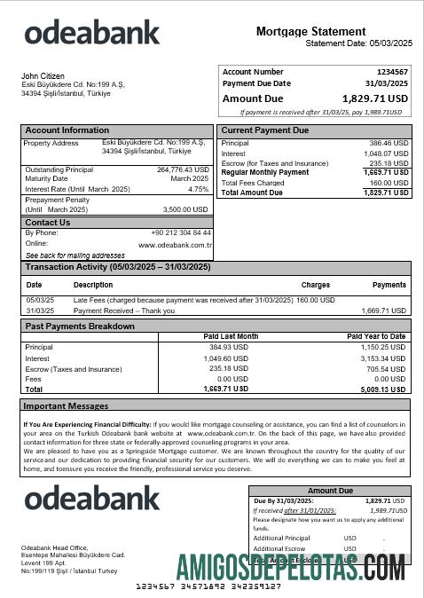 Turkish Odeabank bank Hipotik laporan in Word and PDF format sampel