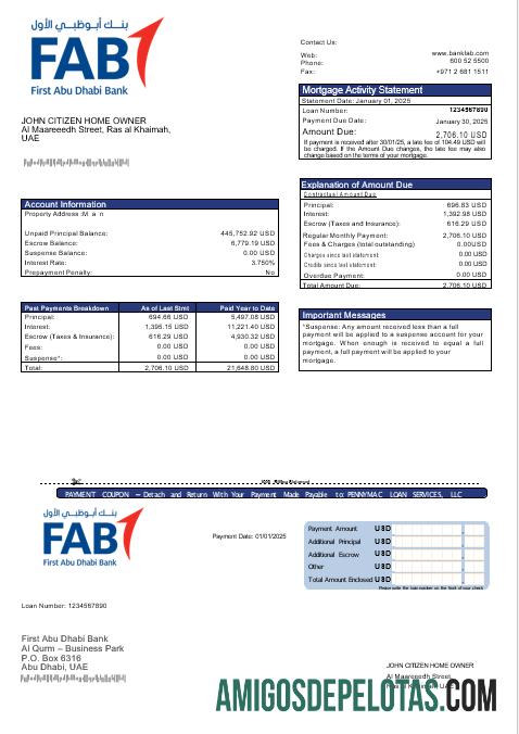 UEA First Abu Dhabi bank Hipotik laporan in Word and PDF format sampel