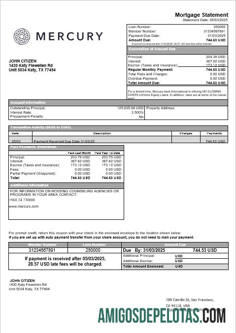 AS CA San Francisco Mercury bank Hipotik laporan in Word and PDF format makering