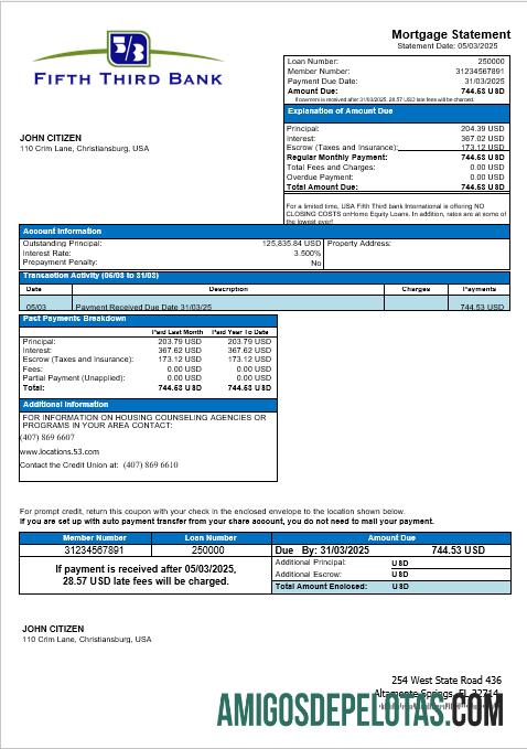 AS Fifth Third bank Hipotik laporan in Word and PDF format pratinjau