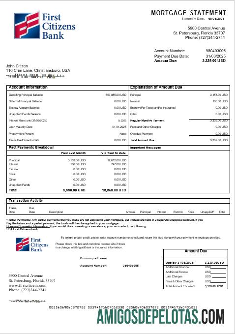 AS First Citizens bank Hipotik laporan in Word and PDF format templat