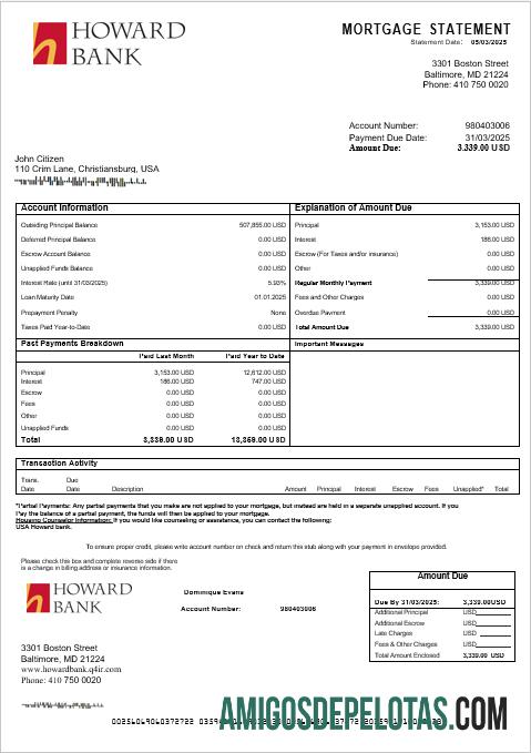 AS Howard bank Hipotik laporan in Word and PDF format pratinjau