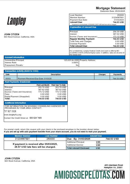 AS Langley Federal Kredit serikat bank Hipotik laporan in Word and PDF format templat