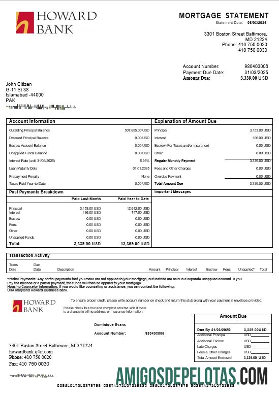 AS Maryland Howard bisnis bank Hipotik laporan in Word and PDF format sampel