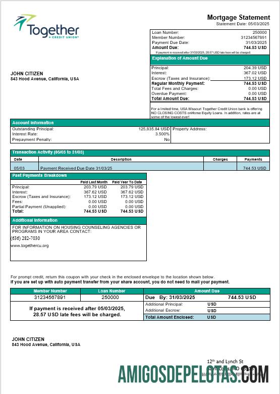 AS Missouri Together Kredit serikat bank Hipotik laporan in Word and PDF format templat