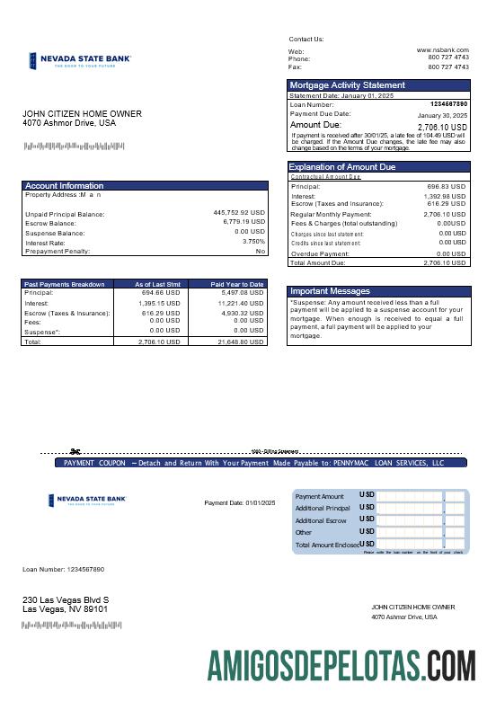 AS Nevada State bank Hipotik laporan in Word and PDF format pratinjau