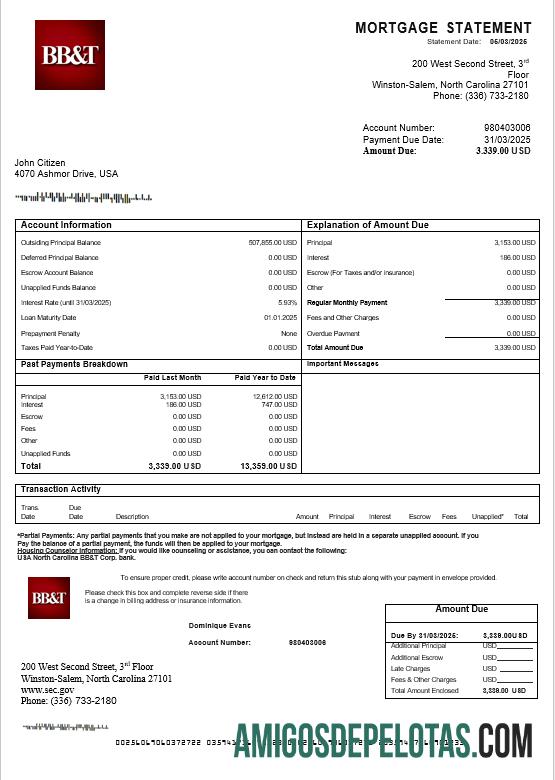 AS North Carolina BB&T Corp. bank Hipotik laporan in Word and PDF format pratinjau