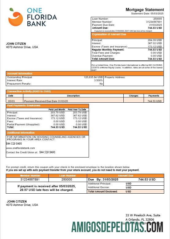 AS One Florida bank Hipotik laporan in Word and PDF format sampel