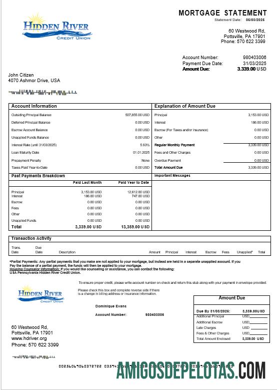 AS Pennsylvania Hidden River Kredit serikat Hipotik laporan in Word and PDF format sampel