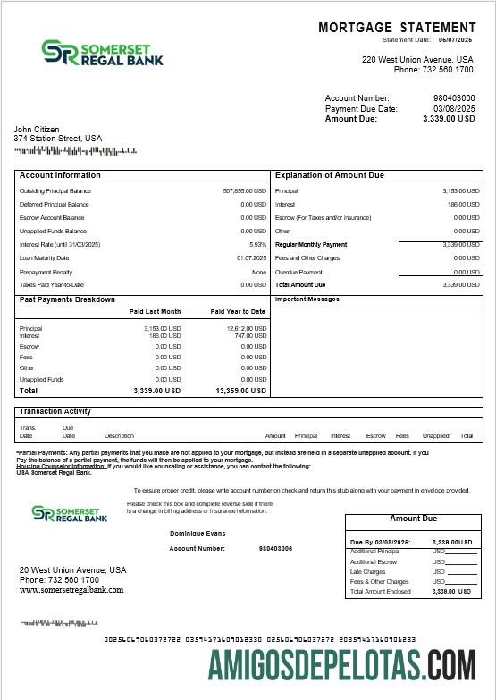 AS Somerset Regal bank Hipotik laporan in Word and PDF format sampel