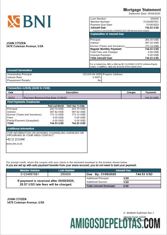 AS Texas BNI bank Hipotik laporan in Word and PDF format sampel