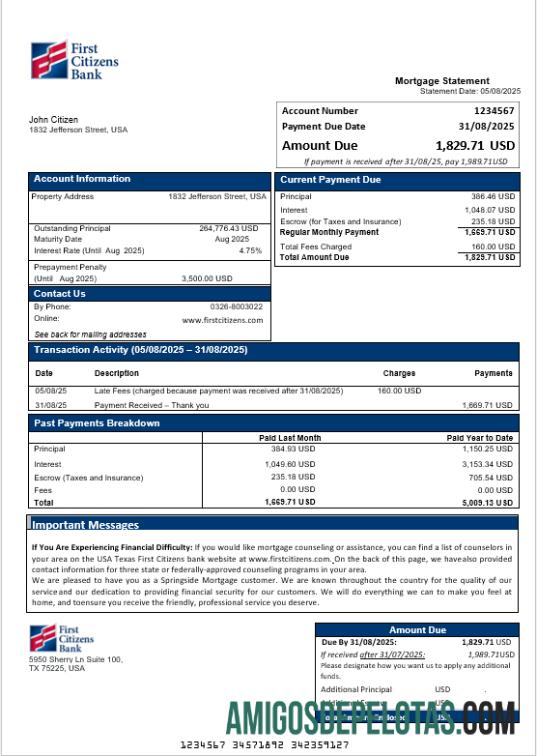 AS Texas First Citizens bank Hipotik laporan in Word and PDF format templat
