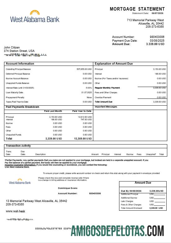 AS West Alabama bank Hipotik laporan in Word and PDF format templat