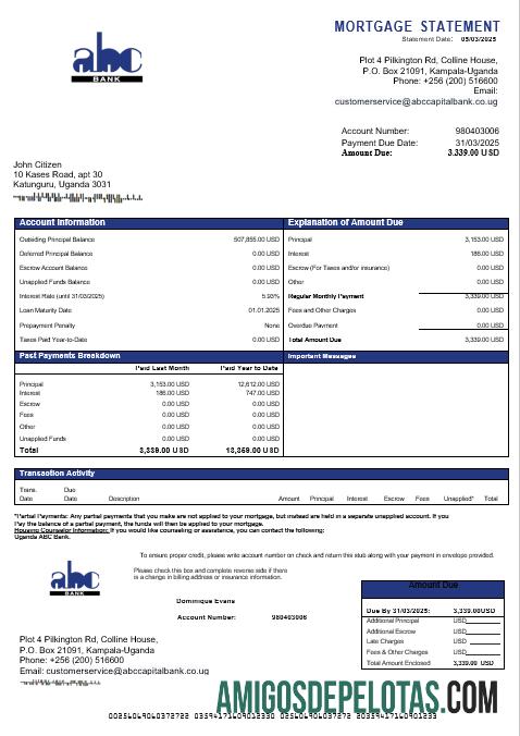 Uganda ABC bank of Uganda Hipotik laporan in Word and PDF format sampel