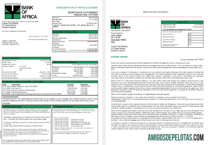 Uganda bank of Africa Hipotik laporan in Word and PDF format, 3 pages 1 2 sampel