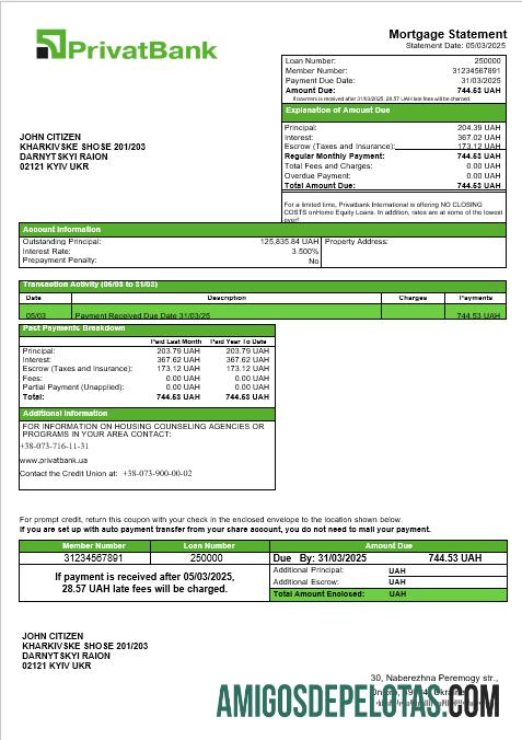Ukrainian Privatbank bank Hipotik laporan in Word and PDF format sampel