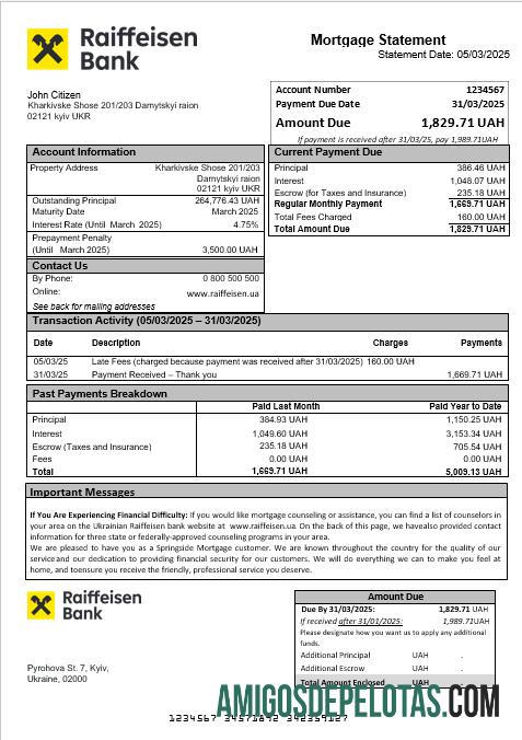Ukrainian Raiffeisen bank Hipotik laporan in Word and PDF format sampel