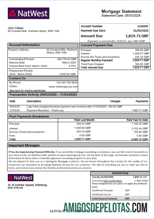 Inggris Raya NatWest bank Hipotik laporan in Word and PDF format sampel