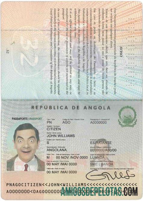 Angola paspor desain