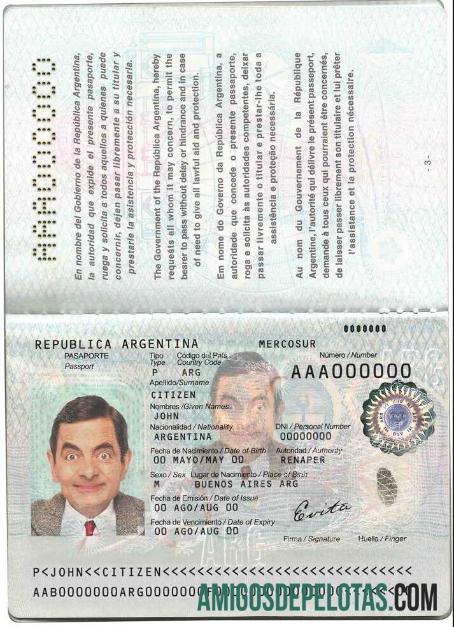 Argentina paspor sampel
