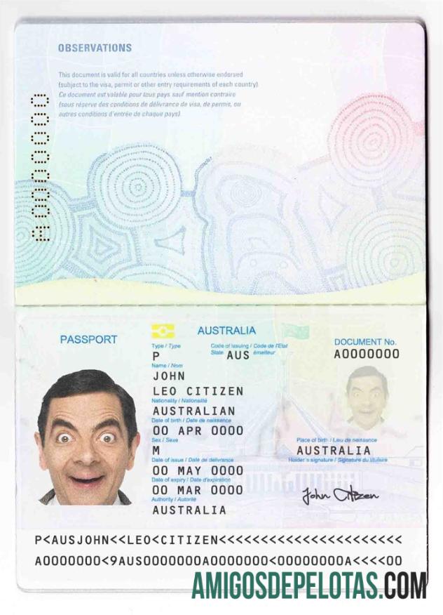 Australian standar paspor sampel