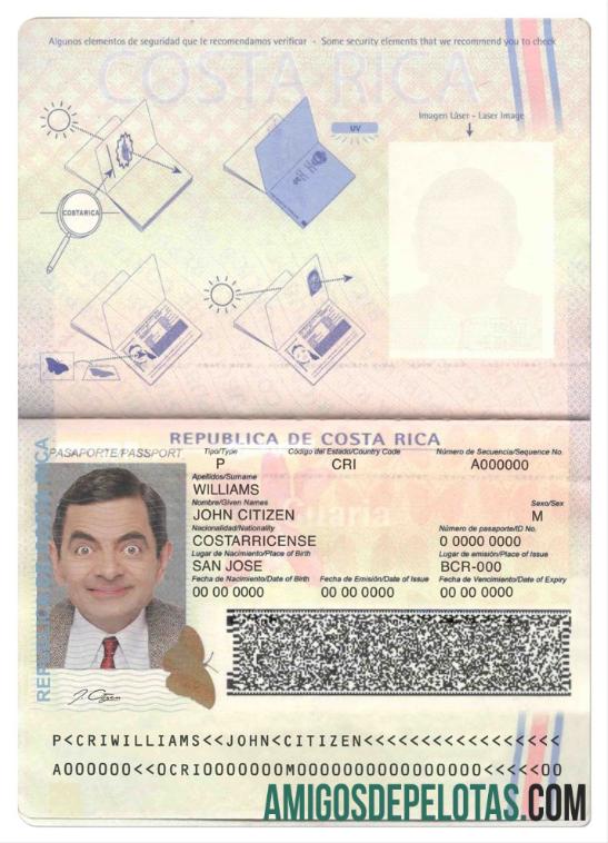 Kosta Rika paspor desain